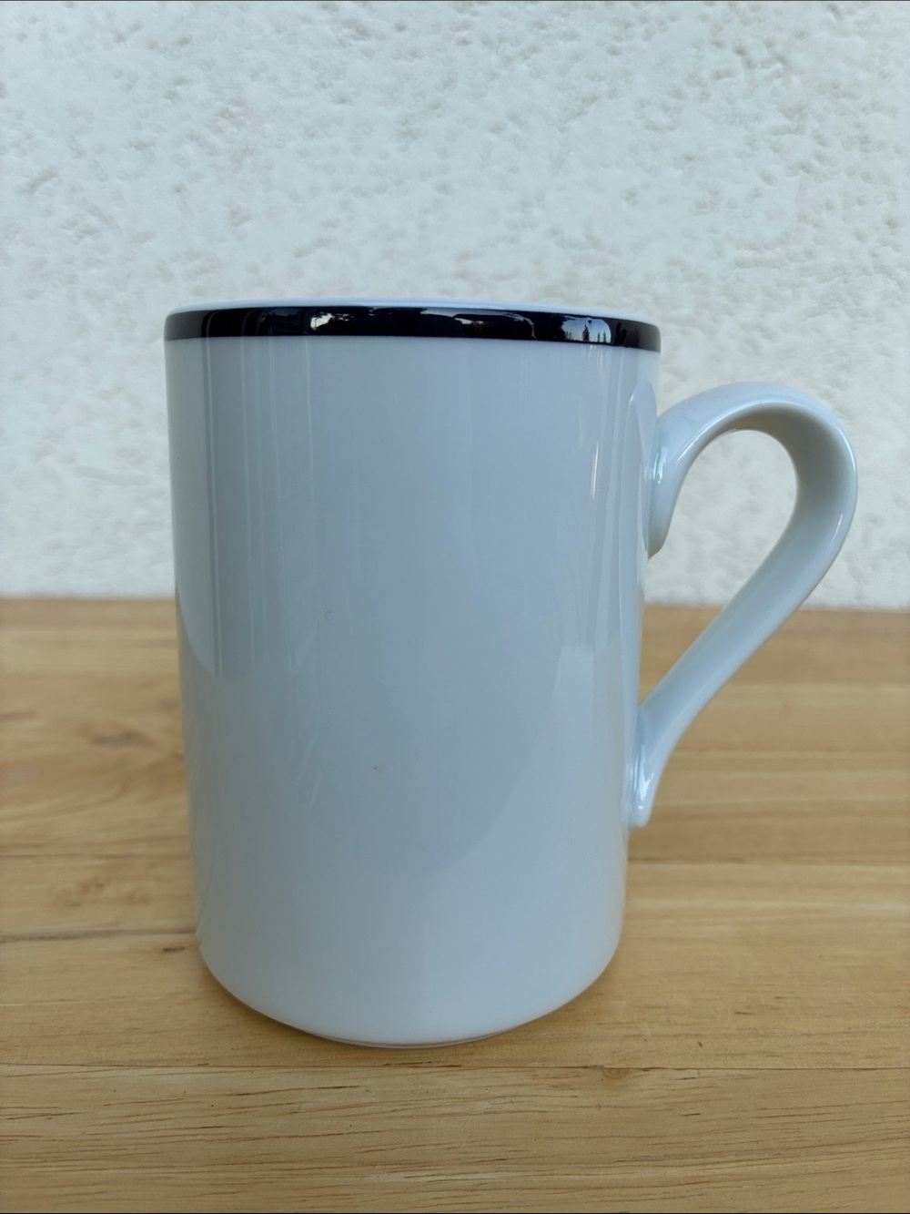 Dansk Classic White Ceramic Mug with Blue Rim